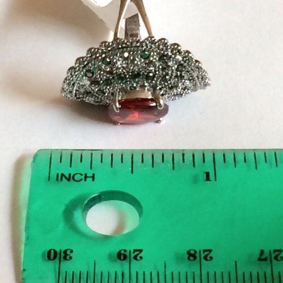 Art Deco Ruby Marcasite Cocktail Ring Size 6 7 Silver Rhodium Plated Simulated - Picture 12 of 12